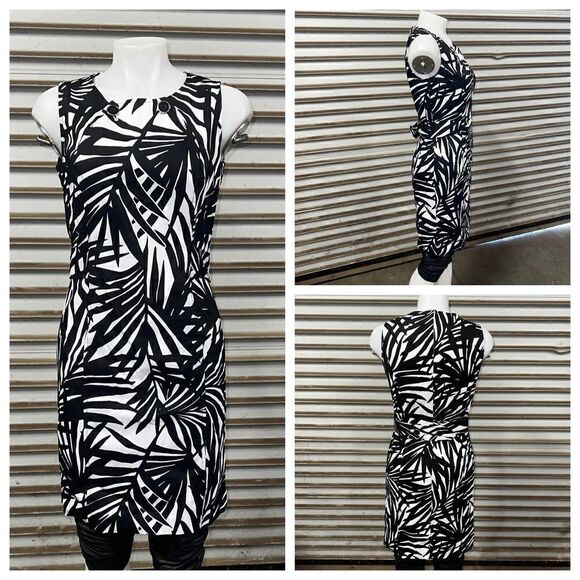Alfani Dresses & Skirts - Alfani sheath dress career evening cotton blend white black palm leaf print